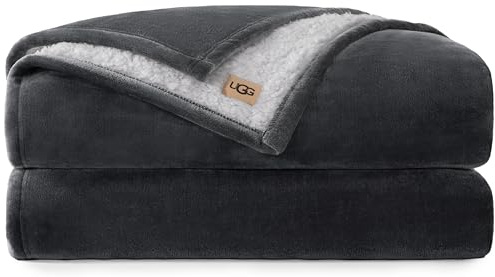 UGG Nita Full/Queen Blanket, Cozy Soft Queen Bedding, Plush Fleece Blanket for Bed, Extra Large Throw for Couch, Luxury Bedroom Decor, 90-inch x 90-inch, Charcoal Grey