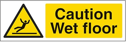 V Safety Caution Wet Floor - Landscape 450 x 150 mm - Glow In The Dark Self Adhesive Vinyl Safety Sign