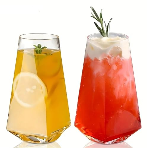 Vasos de cristal geométricos de 500 ml for tragos altos, multiusos for agua, cócteles, cerveza y zumos.(S2 1pc)