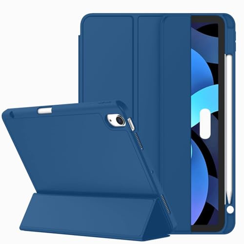 TXWLLIU Hülle für iPad Air 11 Zoll M3/M2 2025/2024 & iPad Air 10,9 Zoll 5./4. Generation 2022/2020 mit Stifthalter, Dreifach Faltbarer Ständer Stoßfeste Hülle, Automatischem Schlaf/Wach, Dunkelblau