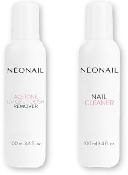 NÉONAIL Set Cura delle Unghie – Nail Cleaner 100 ml & UV Gel Polish Remover Acetone 100 ml – Sgrassante e Solvente per Smalti Semipermanenti Gel e Acrilico – Pulitore per Unghie