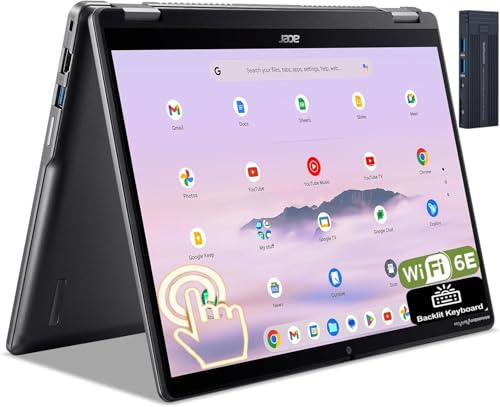 Acer Chromebook Plus Spin 514 2-in-1 14 WUXGA Touchscreen IPS Display, Intel Core i5-1334U, 8GB RAM 512GB SSD, Wi-Fi 6E, Bluetooth, Webcam, Tastiera retroilluminata, 128gb 9H Docking Station, Chrome