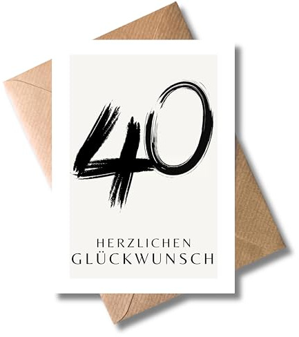 WBdesignz Geburtstagskarte 40. Geburtstag mit Umschlag – moderne Zahlendesign Karte – stilvolle Glückwunschkarte für Familienmitglieder, Männer & Frauen – Minimalistisch – vierzig Jahre (DIN A6)