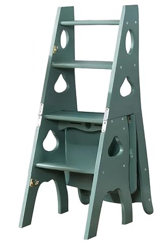 LISHEUK Silla Plegable de Madera Convertible, de Doble Uso, para Interiores, hogar, Biblioteca, rellano, Escalera Multifuncional de Cuatro peldaños en Espiga, Escalera para macet
