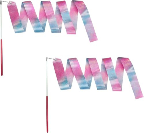2PCS Dance Ribbons - 78.7 Inch Gymnastics Ribbon Streamers - Silk Fiberglass Dancer Ribbon Wands - Rhythmic Gymnastics Baton Twirling Ribbons - Kids Artistic Dancing Training Performance
