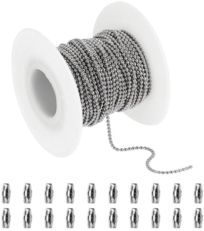 PATIKIL Chaînes à billes (10,1 m 1,5 mm), chaîne en acier inoxydable 304 avec 20 connecteurs de chaîne à boules, convient pour la fabrication de bijoux/décoration à suspendre