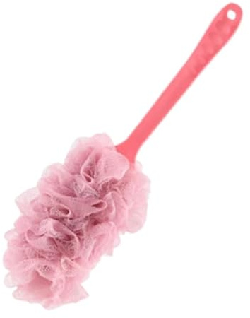 2 st långt handtag ryggborste kroppsskrubbare dusch hängande svampar mjukt nät badborstar tillbehör för kvinnor, män (rosa)
