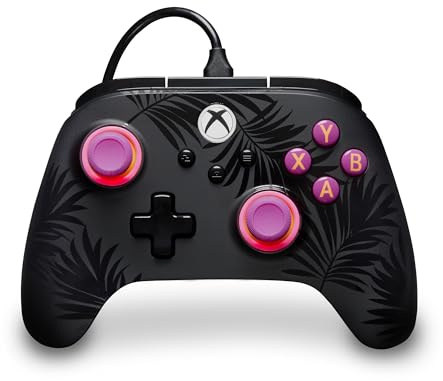 PowerA Advantage Plus Wired Controller for Xbox Series X|S - Moonlit Palms, officially licensed, adjustable height thumbsticks, hall effect, mappable buttons, works with Xbox One and Windows 10/11 PC