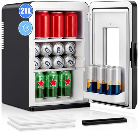 NORTHCLAN Mini Fridge for Bedrooms, 21L/ 27 Cans Small Refrigerator with Drip Tray & 2 Removable Shelves, Portable Thermoelectric Cooler Warmer for Car, Skincare, AC+DC, Black