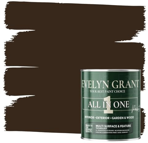 Evelyn Grant All-IN-ONE Paint & Primer - Multi-Surface Paint For Interior Walls, Outdoor Garden & Exterior Walls, Wood Furniture | High Durability Multi-Feature - Dark Brown - 0.5L - Matt