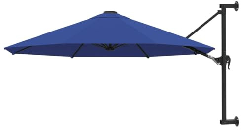Xhnifbn Parasol mural 300 cm, bleu, avec mât en métal et manivelle, inclinable, en polyester, résistant aux UV, design moderne, pour petits balcons et terrasses
