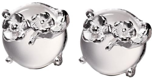 S925 Silver med Natural Jade White Ice Plommon Blossom Ear Stud Örhängen för Kvinnor Yoga Äkta