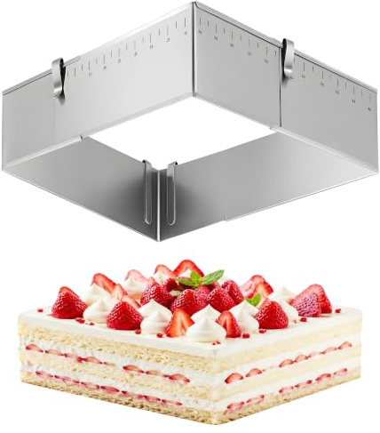 ICARE Marco para horno Rectangular ajustable 5 cm | Molde de acero inoxidable con papel mousse – Para tartas de pisos, postres y dulces – Aro para tarta cuadrado desmontable