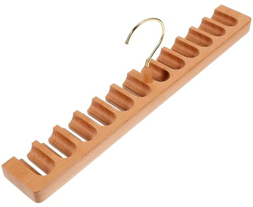 HOUDERCO Bälteshängare i Björkträ med Rostfri Stål Robust Bältesförvaring för Garderoben Bågform Förhindra Deformation Praktisk Organisatör för Hem och Hotell