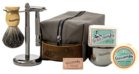 Gentleman Jon Deluxe Vintage Shaving Kit - 8pc Men's Safety Razor Gift Set