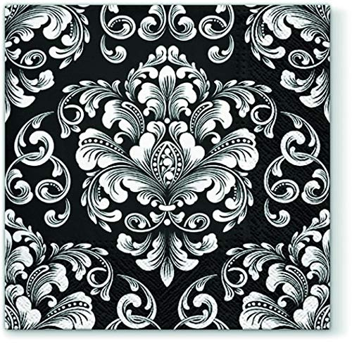 20 Servietten Florale Ornamente schwarz/weiß/Muster/Fest/Feier 33x33cm