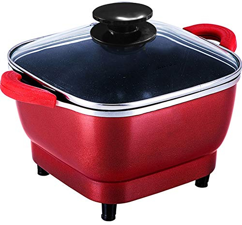 FUDIV Wok eléctrica eléctrica Hot Pot Cocina eléctrica compartida Pot multifunción eléctrica de Fideos Pot eléctrica Wok Un Bote pequeño Dormitorio Mini Pot Wok, 2.5L, 700W, Rojo