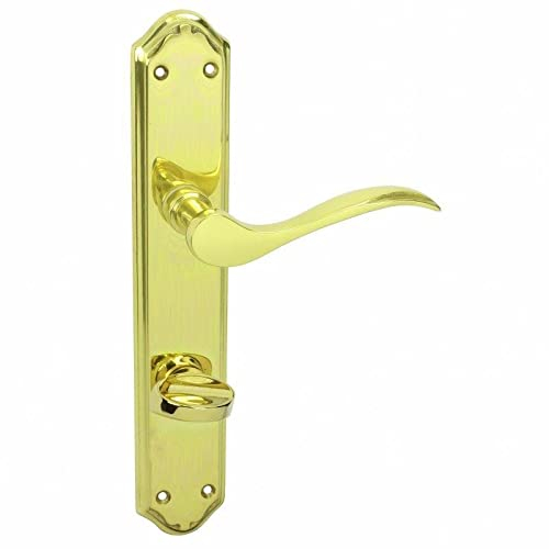 domino Türgriff 78 Drückergarnitur WC - Badezimmer Set | Links & Rechts Türbeschlag für WC/Badezimmertüren | L-Form | Türbeschläge aus Messing |Gold Türdrückergarnitur| VENUS M1