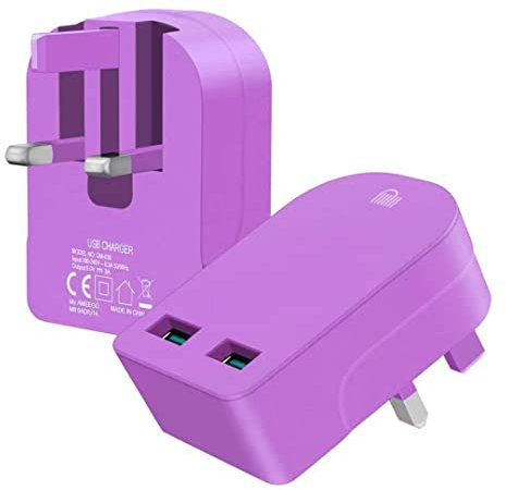 Foldable Charger 3A / 15W USB-A Ports Compact Travel Charger Compatible For iiPhone Samsung Tab HTC Windows Phone Tablet Nokia Motorola Sony Kindle One Plus etc (Purple Charger)