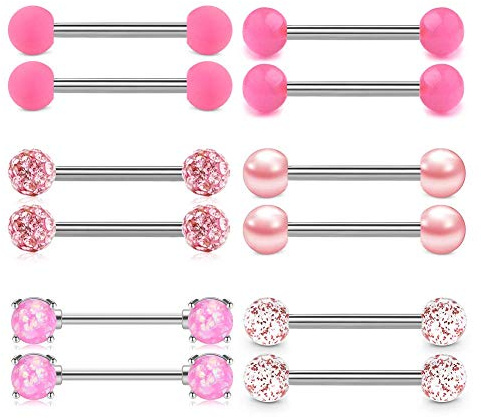 Rajnard 14G Piercing Lingua capezzolo Rosa Acciaio Chirurgico e Acrilico Flessibile Barra al Lingua al capezzolo Barbell Gioielli da Piercing per Il Corpo 14mm per Donna Uomo