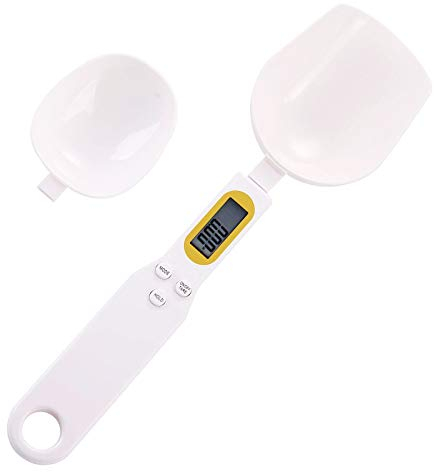 RBNANA Measuring Spoon Scale (2 Spoon Heads), Digital Kitchen Spoon Scale with LCD Display 500g/0.1g (White)