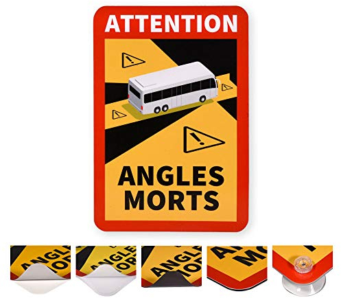 reflecto Hinweisschild ‚Angles Morts‘ | 5 Anbringungsarten | LKW oder Bus-Motiv | entspricht RAL-Vorgaben | 250 x 170mm | ablösbar, magnetisch | Wohnmobil (Bus-Motiv, selbsthaftende Adhäsionsfolie)