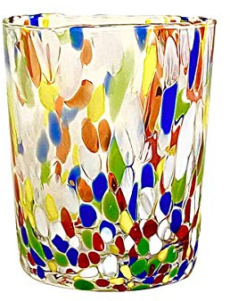 Gocce di Murano un verre de pluie arc-en-ciel en verre de Murano soufflé 300 ml à la main coloré paquet 1 gobelet pour l'eau élégante et précieuse (Multicolore, 1)