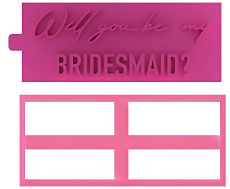 LissieLou Will You Be My Bridesmaid Cookie Cutter and Stamp Bridal Party Icing Stamp Fondant Embosser - Pink