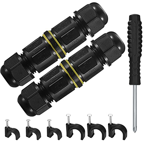 Caja de Conexiones Impermeable IP68, Empalmes Cables Electricos Estancos, Acoplador de Manguito Externo para Conector de Cable para Diámetro Cable de 4 mm a 8 mm (2 Piezas-3 pines)