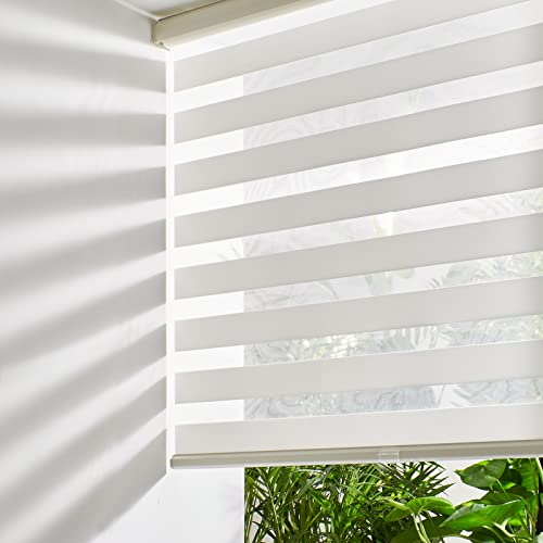 Persilux Schnurlose Zebra-Jalousien für Fenster, Free-Stop-Rollläden (86.4 cm Bx119.4 cm H, cremefarben), durchsichtige Lichtblenden für Zuhause, Schlafzimmer