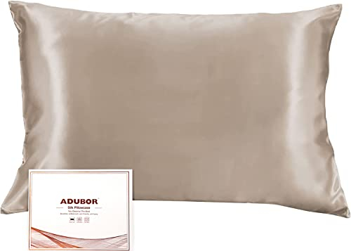 Adubor 100% Seidenkissenbezug 40x80cm für Haar und Haut, mit verstecktem Reißverschluss, beide Seiten, 23 Momme Seide, Fadenzahl 900 (Taupe, 1 Stück)