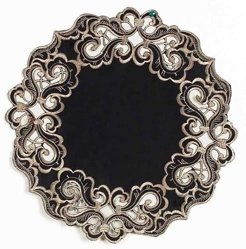 Decozen Set of 4 Doilies for Table, Lace Doilies - Rustic, Crochet, Farmhouse, Kitchen, Dining Table Centerpiece Decor - Round Christmas Placemats for Home - 15 inch Gold Black, Granada Collection