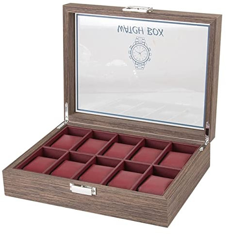 Uhrenrolle Uhrenbox Uhrenhalter Klassische Vintage Holz 10 Gitter Uhren Schmuck Display Aufbewahrungsbox Organizer Klarer Deckel Schmuckhalter Fall Uhrenetui Uhrenaufbewahrung ( Blue : Rood , Size : 2