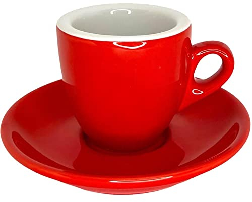MY Obsession Tazza da caffè extra spessa da 55 ml con piattino in porcellana rossa/bianca, confezione regalo inclusa