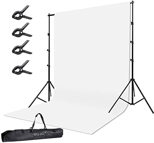 HYJ-INC Photo Background Support System with 10 x 10ft Backdrop Stand Kit,10 x12ft 100% White Cotton Muslin Backdrop,Clamp,Carry Bag for Photography Video Studio