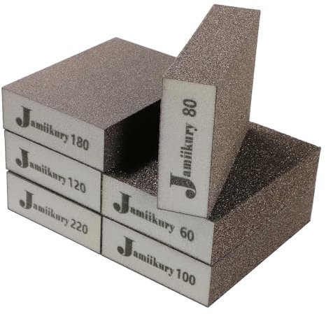 Jamiikury 6-teiliges abgewinkeltes Schleifblöcke-Sortiment-Set, Schwamm-Sandblock, waschbar und wiederverwendbar, nass und trocken, Schleifpapierblock für Holz, Metall, Trockenbau und Möbelfarbe –