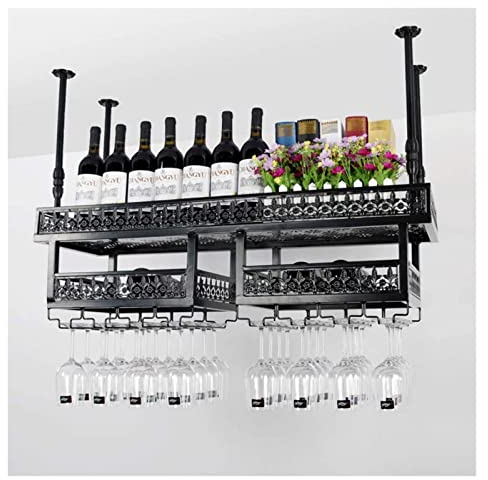 MAKIVI Portabottiglie Doppio Appeso Rosso Moda Bicchiere da Vino Portabottiglie Sottosopra Decorazione Appeso a Parete Appendiabiti per Vino Europeo J1030, Nero, 120 * 31cm Marriage