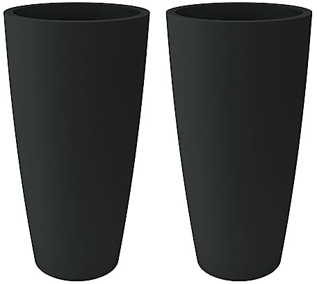 Nicoli Vase hoch Style, 36 x 70 cm, für Innen- und Außenbereich, herausnehmbarer Untersetzer (2 Stück 36 x 70 cm, Anthrazit)