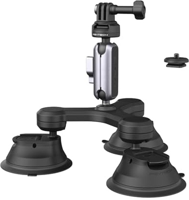 PGYTECH CapLock Dreifach Saugnapf Halterung, Actioncam Auto Halter | 360°Doppelkopf Kugel Halter, Mit 1/4 Gewinde Adapter, Kompatibel mit GoPro/DJI/Insta360, Schnellverschluss-System
