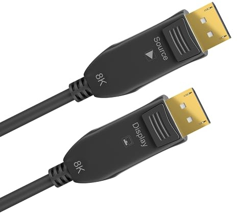 goobay 64867 Optical DisplayPort Hybrid Connection Cable 2.0 (AOC) / 8K Ultra HD 4320p (60 Hz) / Hybrid Fibre Optic Copper Conductor/Gold-Plated Contact Surfaces/DisplayPort to DisplayPort / 20 m