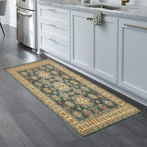 YANHONG Handwebteppich Läufer Teppich 100 x 500 cm Polyester Waschbar und Dauerhaft, Vor Dem Waschbecken Küchenteppiche mit rutschfestem Gelrücken für Küche, Flur & Wohnraum, Blau