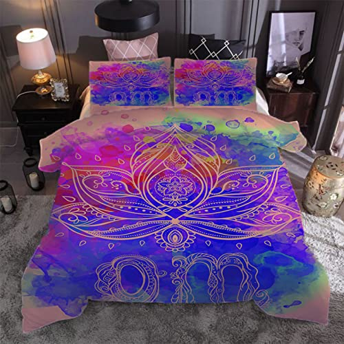 Bettwäsche 135X200Cm 3 Teilig 3D Lila Lotus Druck Bettbezug Set, Baby Bettwäsche Weiche Flauschige Hypoallergen Mikrofaser Bettbezüge Mit Reißverschluss Und 2 Kopfkissenbezug