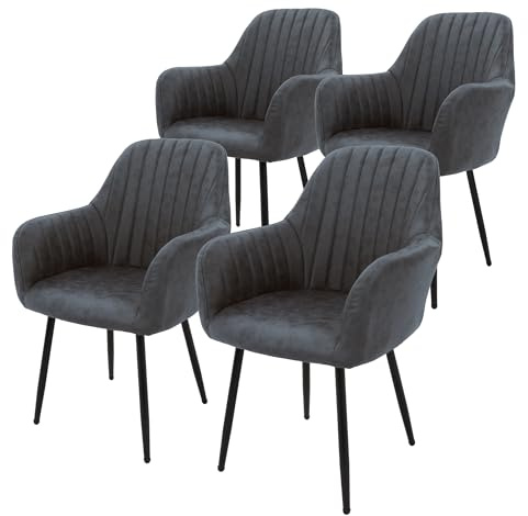 ML-Design 4er Set Esszimmerstühle mit Rücken- und Armlehnen, Anthrazit, Küchenstühle mit PU-Kunstleder-Bezug, Polsterstühle mit Metallbeinen, Ergonomische Stühle für Esstisch, Wohnzimmerstühle Stuhl