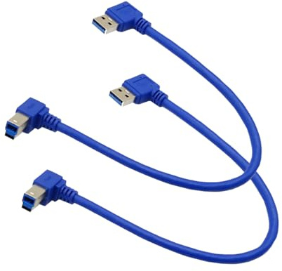 Seadream Angled USB3.0 Printer Cable;2Pack SuperSpeed USB 3.0 A Male Plug 90 Degree Left Angle to USB 3.0 B Left Angle Cable,Type A to Type B,1 ft / 30cm