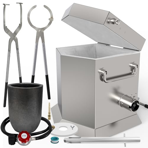 CANALHOUT Propan-Schmelzofen-Set mit zwei Zangen und Tiegel, 9 kg, für Gießereien, Gold, Silber, Kupfer, Aluminium, Metall-Recycling, Schmelzguss-Werkzeug
