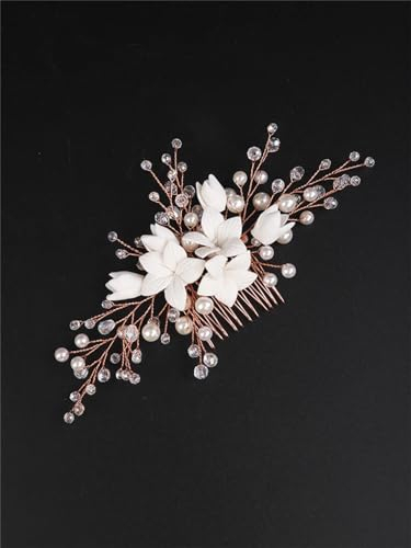 Haarkamm mit Kristallblumen, Brautschmuck, Haarschmuck, Party, Abschlussball, Kopfbedeckung, Roségold