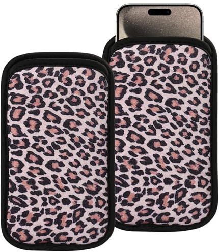 2 PCs Neoprene Cell Phone Sleeve Phone Pouch Compatible for Apple iPhone 15 14 Pro Max Galaxy S24 S23 Ultra S24+ S23 FE A55 A54 A15 A14 OnePlus 12 12R Pixel 8 7 Pro Nokia G310 (Large, Brown Leopard)