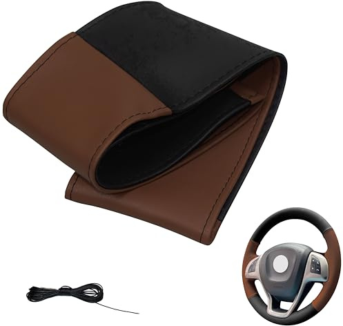 Lenkradbezug 4 Teilig Auto Lenkradhülle zum schnüren Nähen M5 Schwarz Braun Universalgrösse 37-39 cm