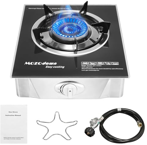 Single Burner Propane Stove 15000 BTU, Portable Gas Propane Stove 1 Burner, Camping Stove Propane with LPG Adapter Hose for Indoor and Outdoor Kitchen Cooking