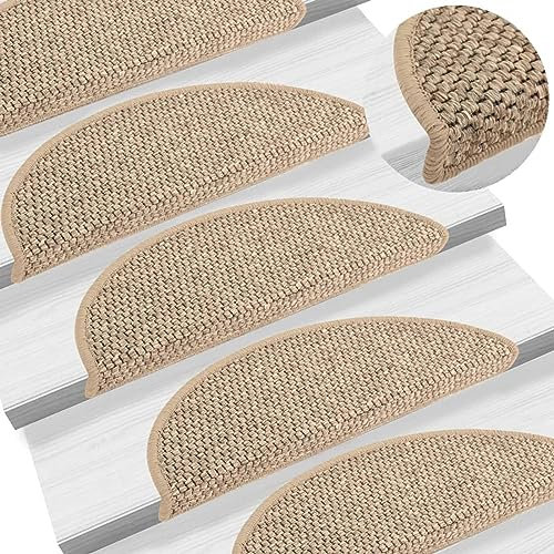 Rantry Teppichaufkleber für Treppen, Sisal-Look, 15 Stück, 56 x 17 x 3 cm, dunkelbeige, Möbeldekoration, Küchenteppiche für Läufer, Flur, Wohnzimmer, Teppiche für Schlafzimmer